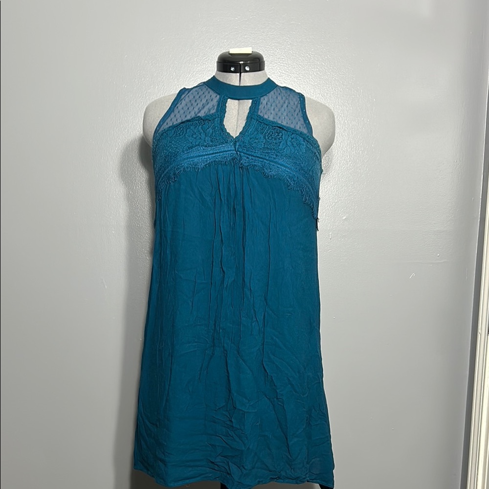Xhilaration Teal Dress with Lace Accents